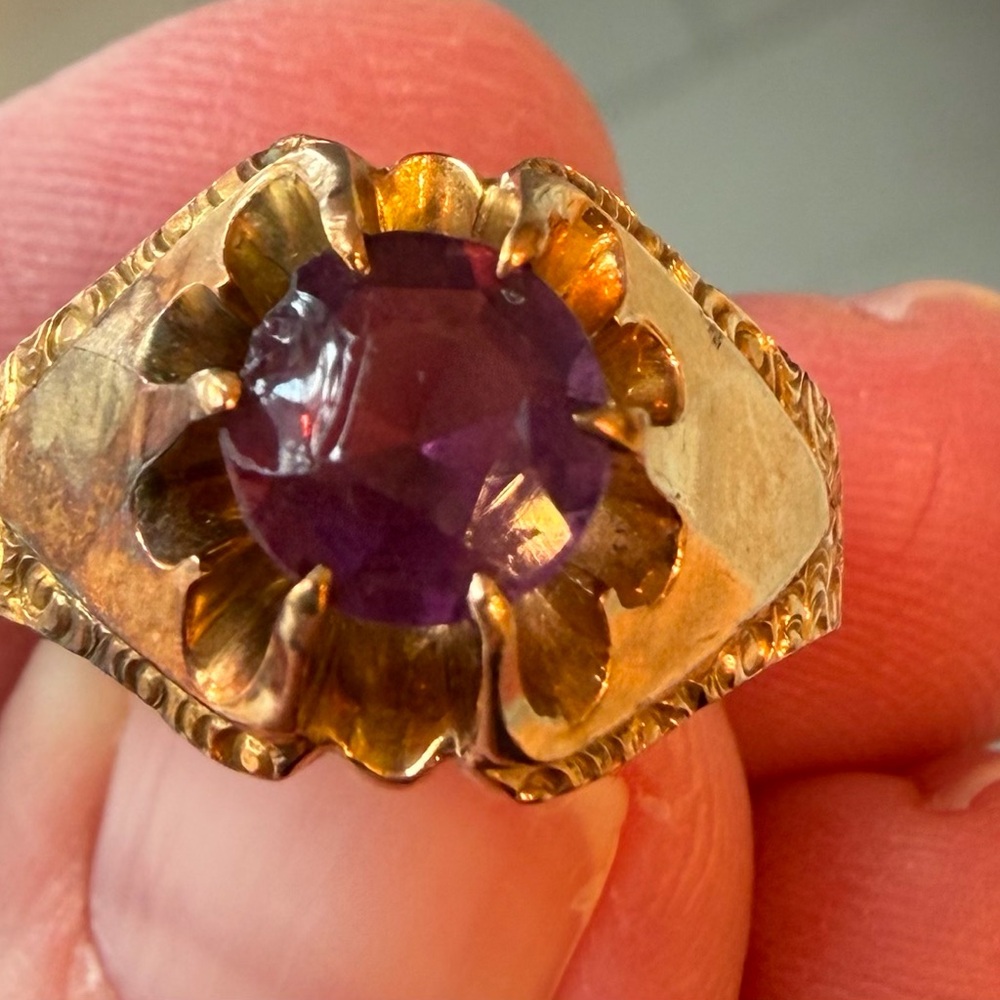 Vintage Antique Purple Stone Ring D&F RARE Art Deco